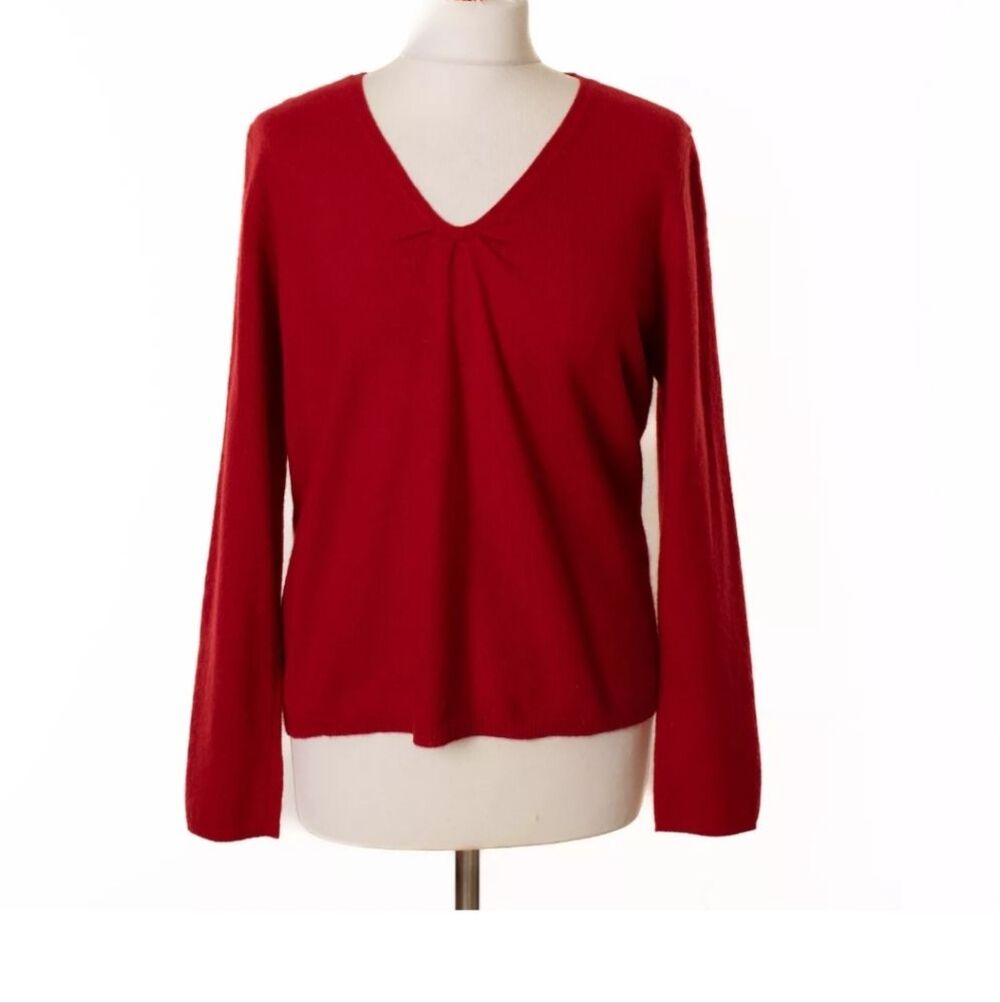 TALBOTS 100% PURE CASHMERE Red V-Neck Sweater SZ Medium